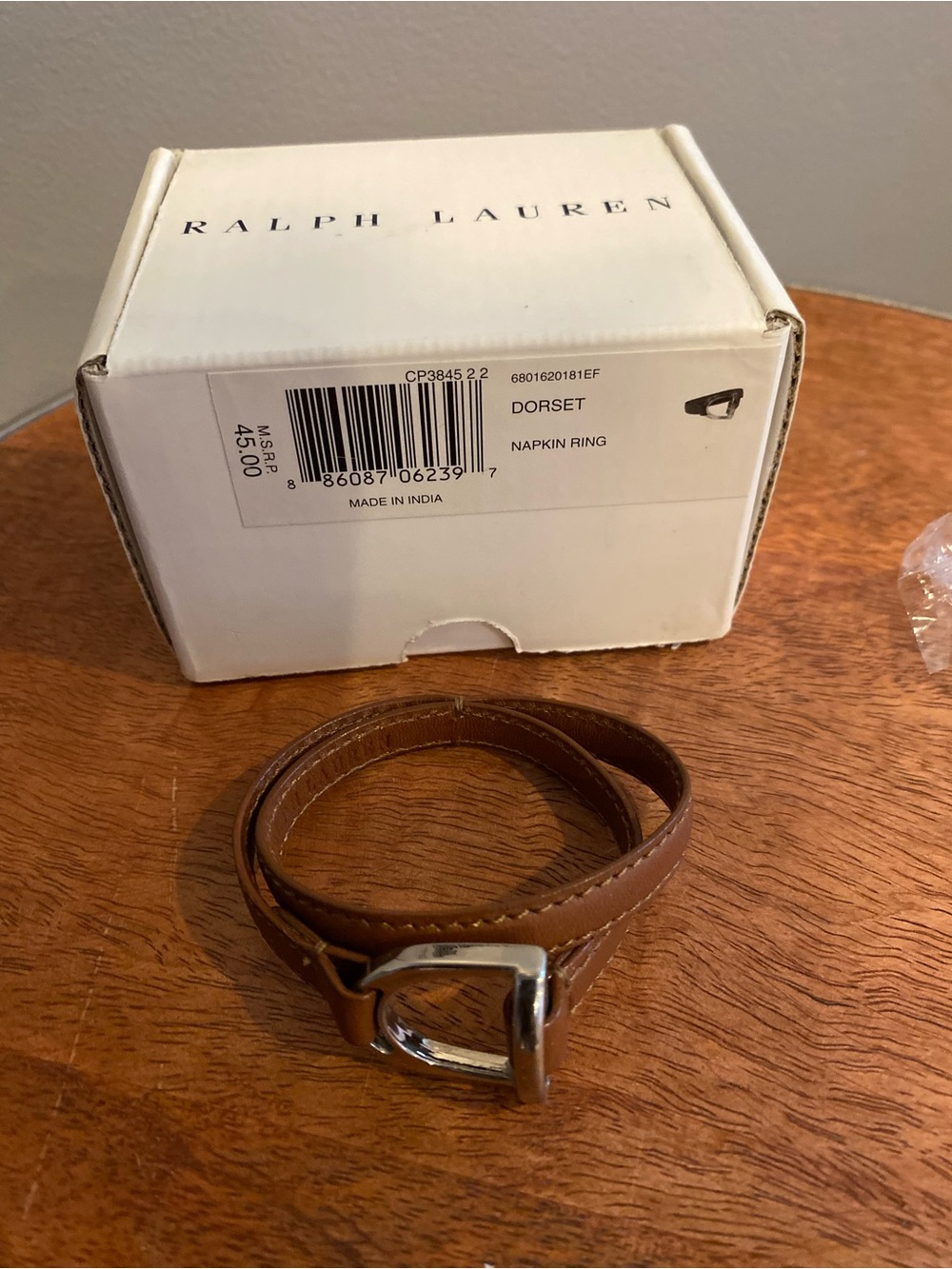 Ralph Lauren Brown Leather Belt-Style Napkin Ring with Silver Buckle